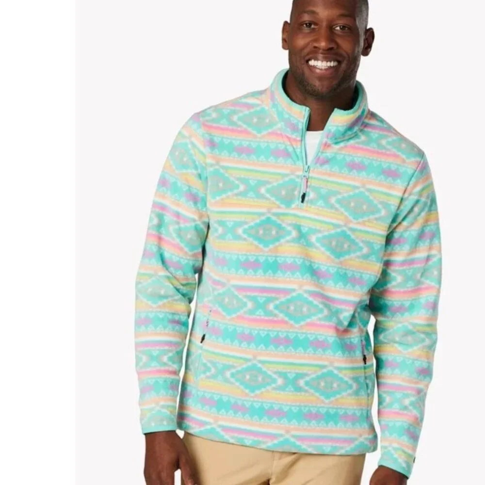 Chubbies Flame Commander Pastel Aztec Pattern Quarter Zip Sweater Men's XL